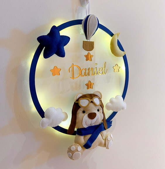 Porta Maternidade Aviador Acrílico e Espelho Led