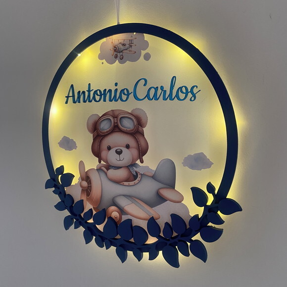 Porta Maternidade Aviador Acrílico e Espelho Led
