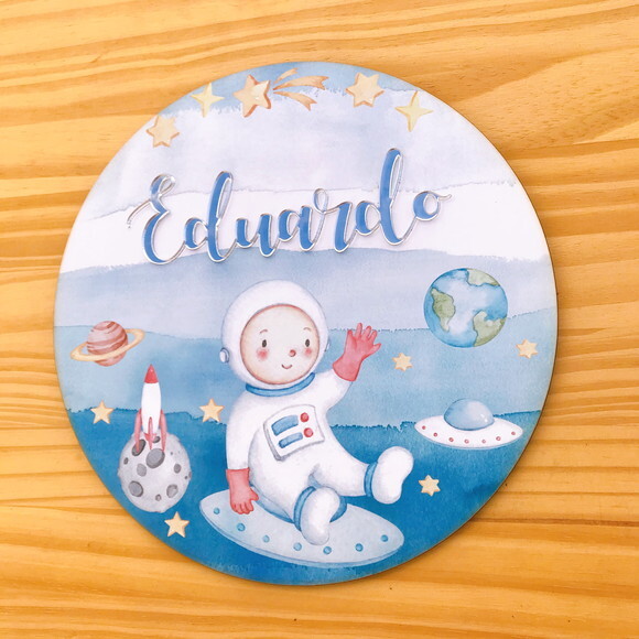 Porta Maternidade Astronauta mdf Nome Espelhado