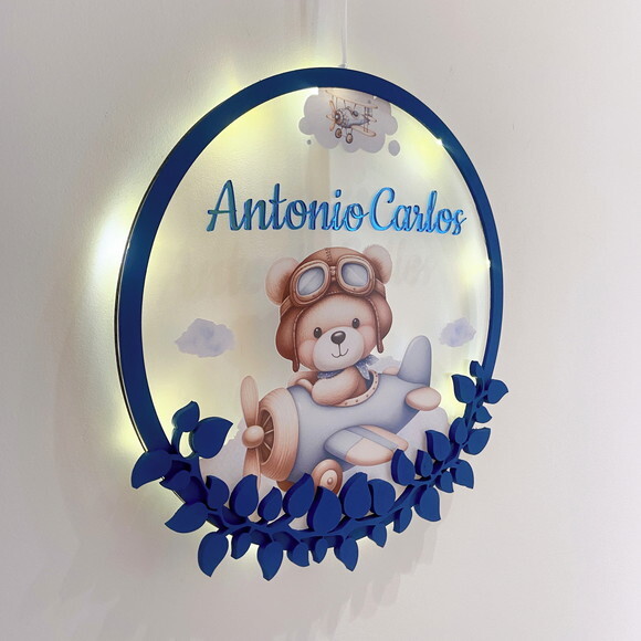 Porta Maternidade Aviador Acrílico e Espelho Led