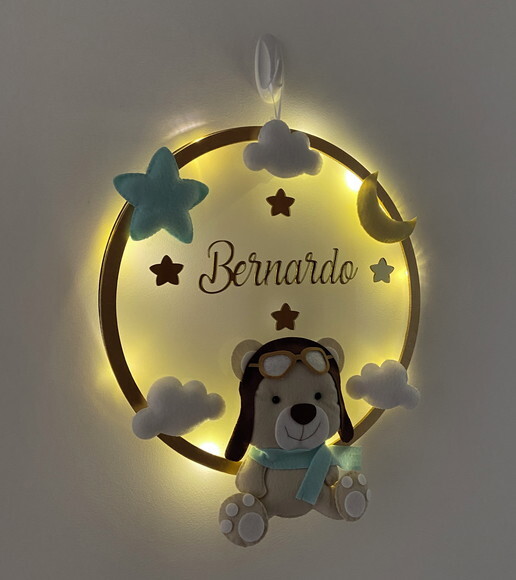 Porta Maternidade Aviador Acrílico e Espelho Led