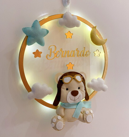 Porta Maternidade Aviador Acrílico e Espelho Led