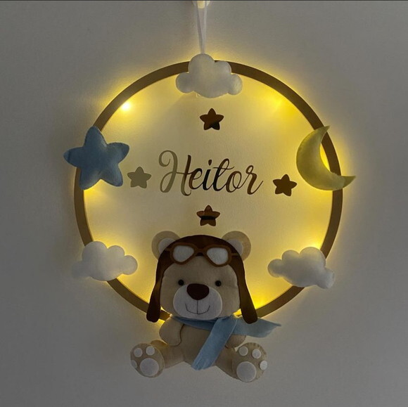 Porta Maternidade Aviador Acrílico e Espelho Led