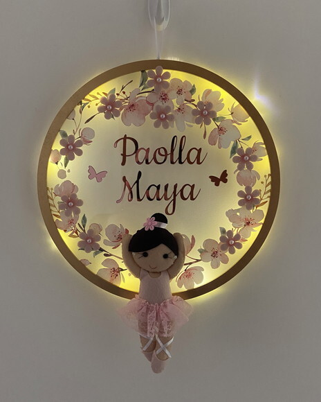 Porta Maternidade Bailarina Led Acrílico e Espelho
