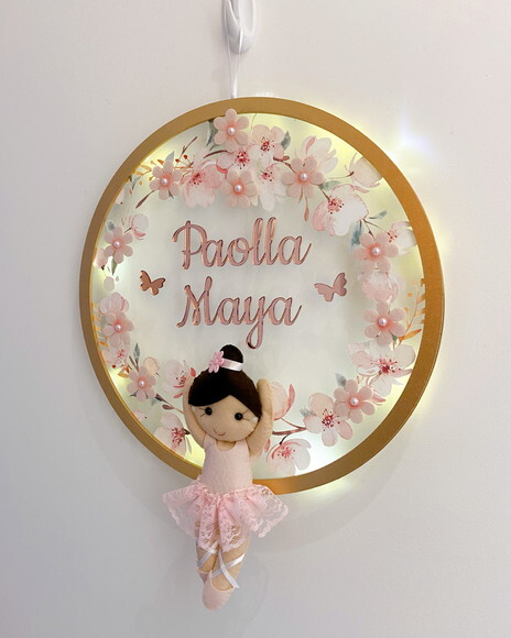 Porta Maternidade Bailarina Led Acrílico e Espelho