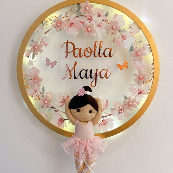 Porta Maternidade Bailarina Led Acrílico e Espelho