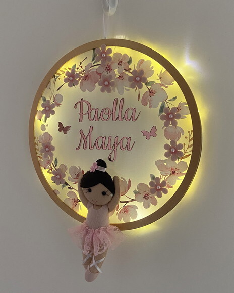 Porta Maternidade Bailarina Led Acrílico e Espelho