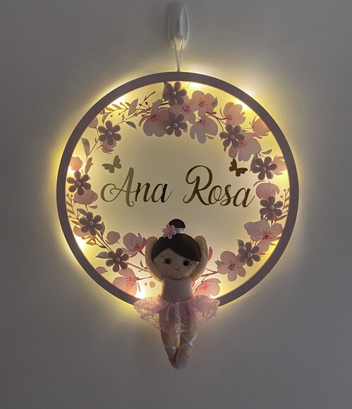 Porta Maternidade Bailarina Led Acrílico e Espelho