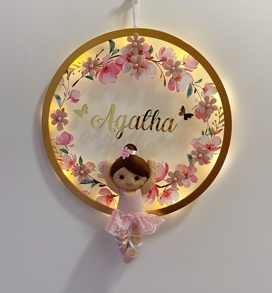Porta Maternidade Bailarina Led Acrílico e Espelho