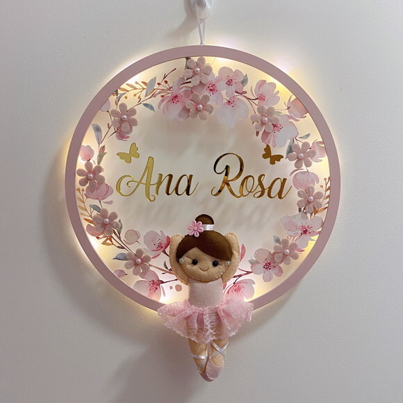 Porta Maternidade Bailarina Led Acrílico e Espelho