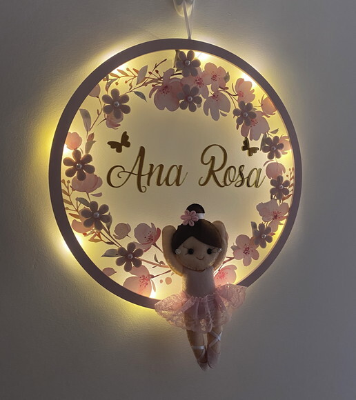 Porta Maternidade Bailarina Led Acrílico e Espelho