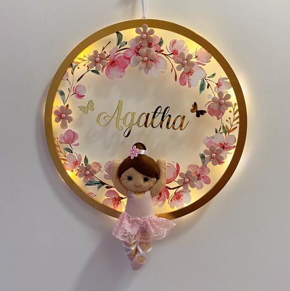 Porta Maternidade Bailarina Led Acrílico e Espelho