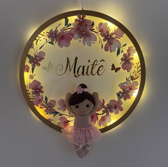 Porta Maternidade Bailarina Led Acrílico e Espelho