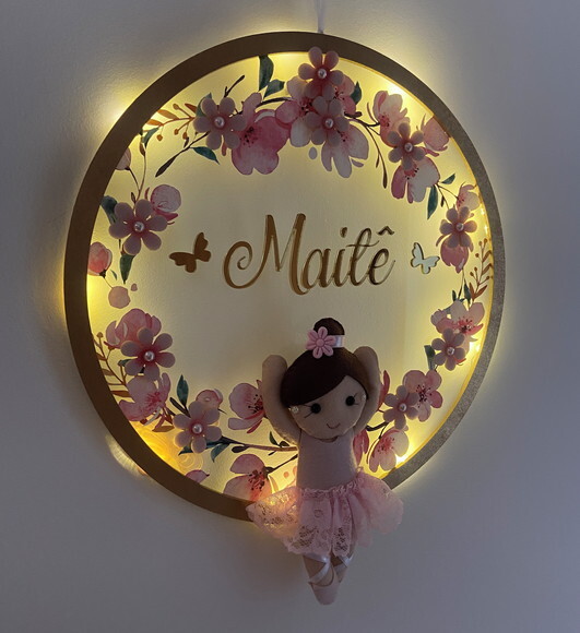 Porta Maternidade Bailarina Led Acrílico e Espelho