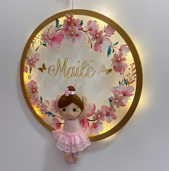Porta Maternidade Bailarina Led Acrílico e Espelho