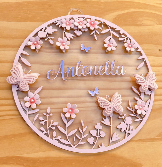 Porta Maternidade Borboletas Floral Acrílico e Espelho