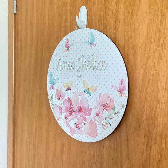Porta Maternidade Borboletas mdf Nome Espelho
