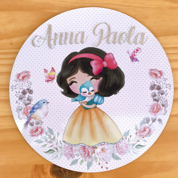 Porta Maternidade Branca de Neve mdf Nome Espelho