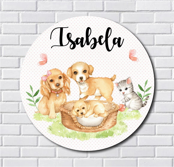 Porta Maternidade Cachorrinho e Gatos MDF e Espelho