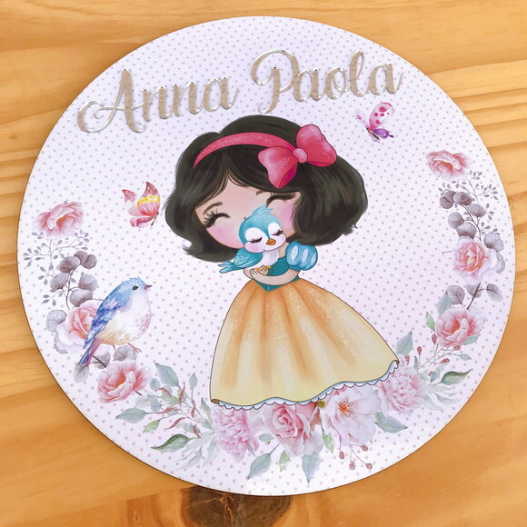 Porta Maternidade Branca de Neve mdf Nome Espelho
