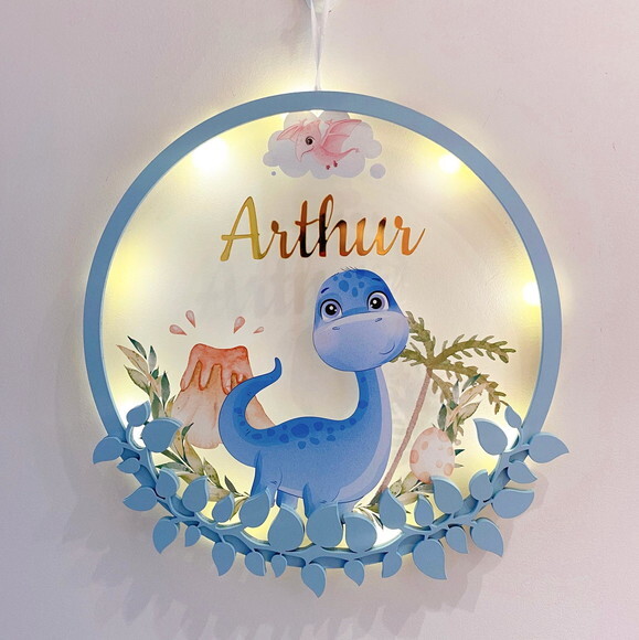 Porta Maternidade Dinossauro Acrílico e Espelho Led