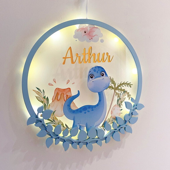 Porta Maternidade Dinossauro Acrílico e Espelho Led