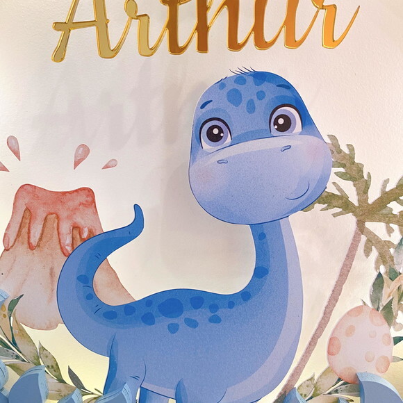 Porta Maternidade Dinossauro Acrílico e Espelho Led