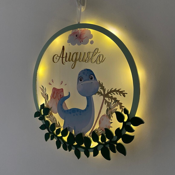Porta Maternidade Dinossauro Acrílico e Espelho Led
