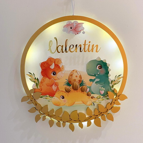 Porta Maternidade Dinossauro Acrílico e Espelho Led