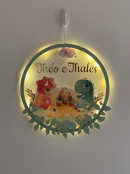 Porta Maternidade Dinossauro Acrílico e Espelho Led