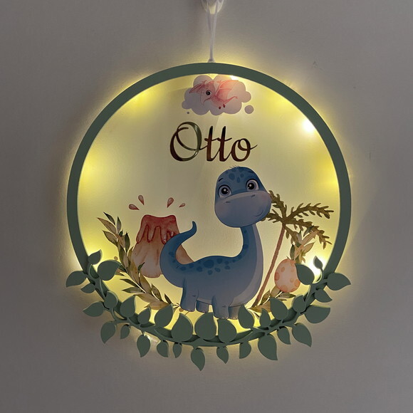 Porta Maternidade Dinossauro Acrílico e Espelho Led