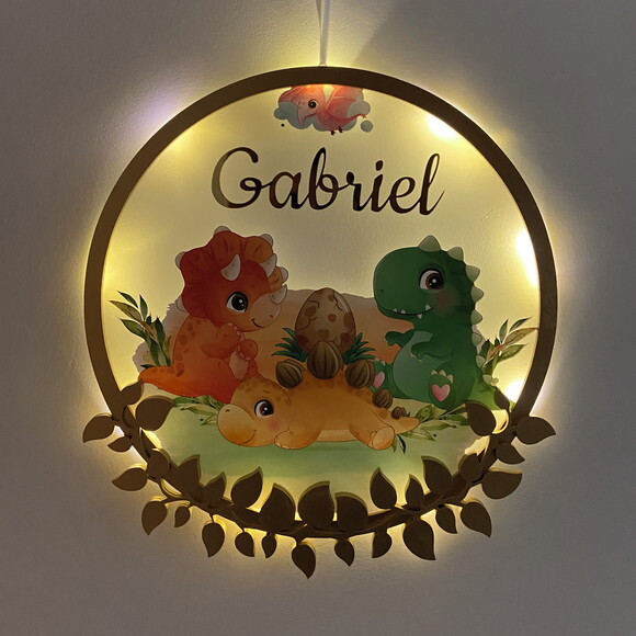 Porta Maternidade Dinossauro Acrílico e Espelho Led
