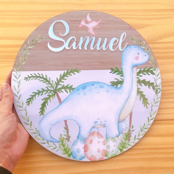 Porta Maternidade Dinossauro mdf Nome Espelhado