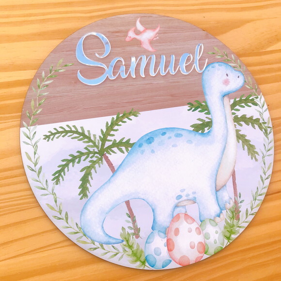 Porta Maternidade Dinossauro mdf Nome Espelhado