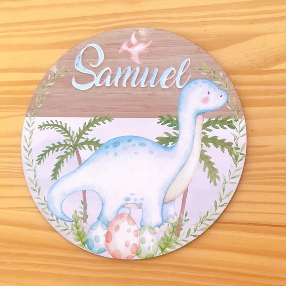 Porta Maternidade Dinossauro mdf Nome Espelhado