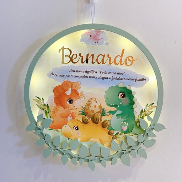 Porta Maternidade Dinossauro Versículo Acrílico Led