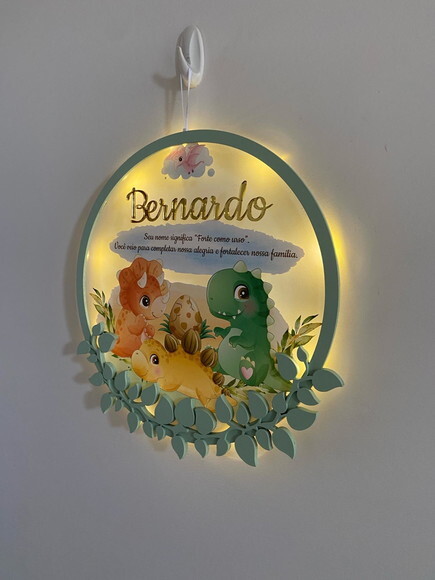 Porta Maternidade Dinossauro Versículo Acrílico Led