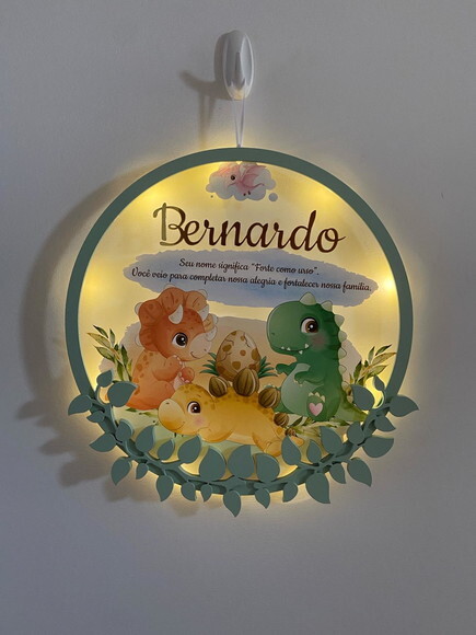 Porta Maternidade Dinossauro Versículo Acrílico Led