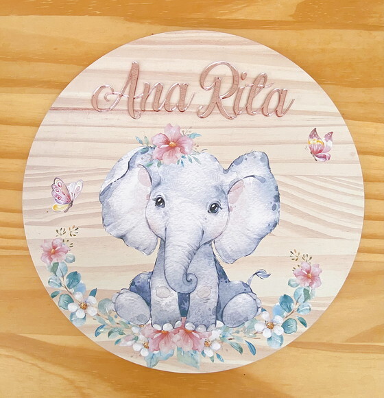 Porta Maternidade Elefantinha mdf Nome Espelho