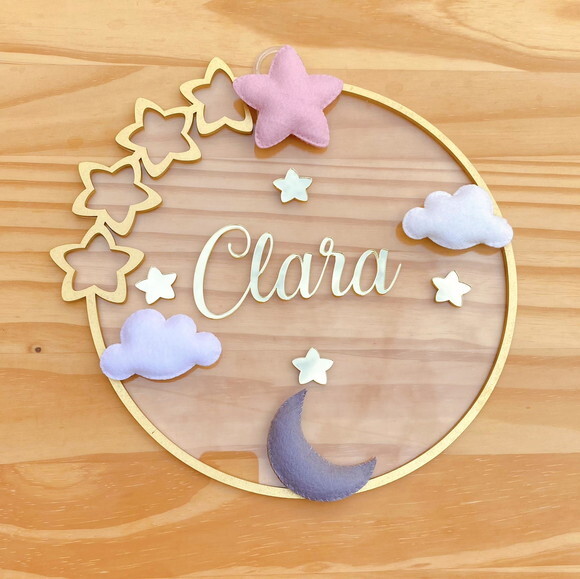 Porta Maternidade Estrelas Acrílico e Espelho