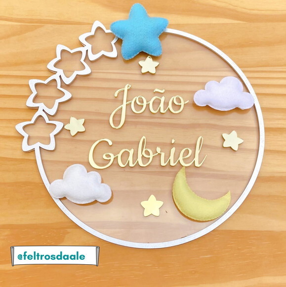 Porta Maternidade Estrelas Acrílico e Espelho
