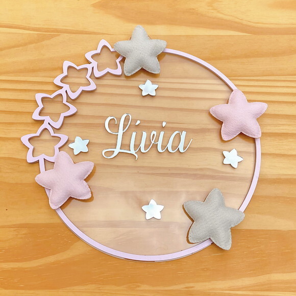 Porta Maternidade Estrelas Acrílico e Espelho