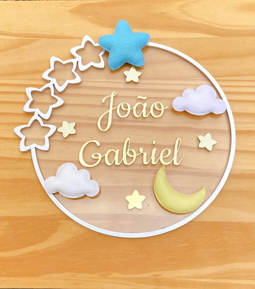Porta Maternidade Estrelas Acrílico e Espelho