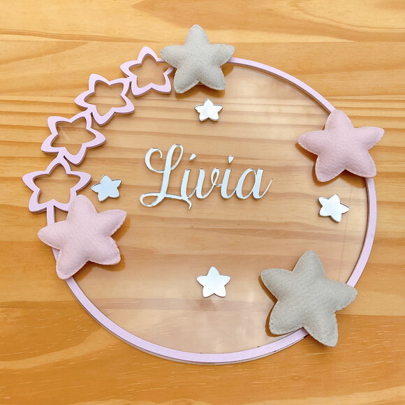 Porta Maternidade Estrelas Acrílico e Espelho