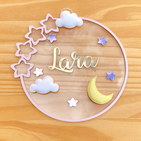 Porta Maternidade Estrelas Acrílico e Espelho