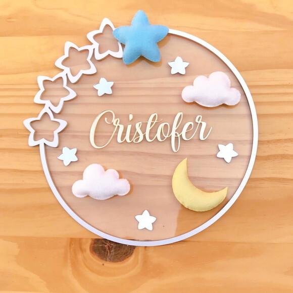 Porta Maternidade Estrelas Acrílico e Espelho