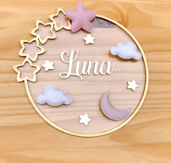 Porta Maternidade Estrelas Acrílico e Espelho