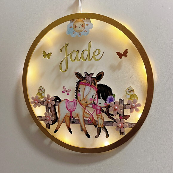 Porta Maternidade Fazendinha Acrílico e Espelho Led