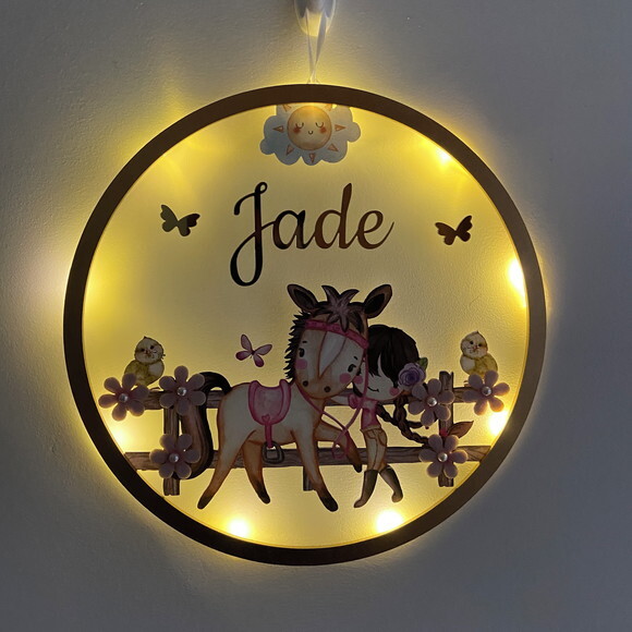 Porta Maternidade Fazendinha Acrílico e Espelho Led