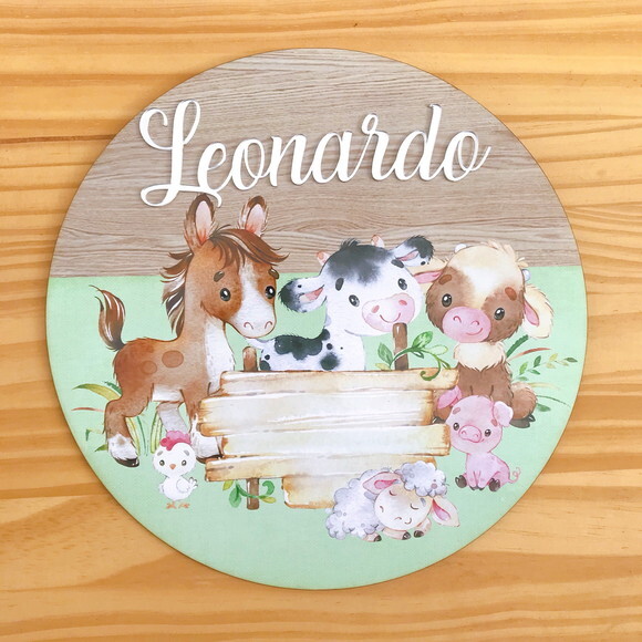 Porta Maternidade Fazendinha MDF e Espelho
